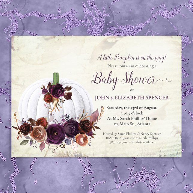 Invitación Baby Shower de Parejas de Calabaza Blanca de Otoño (Subido por el creador)