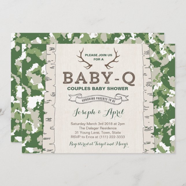 Invitación Baby Shower de Parejas de Camo Verde del Ejército  (Anverso / Reverso)