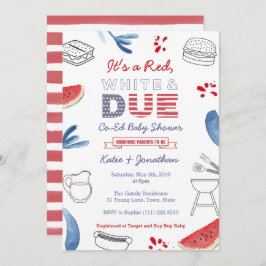 Invitación Baby Shower de Parejas de Coed de Blanco Rojo y Az