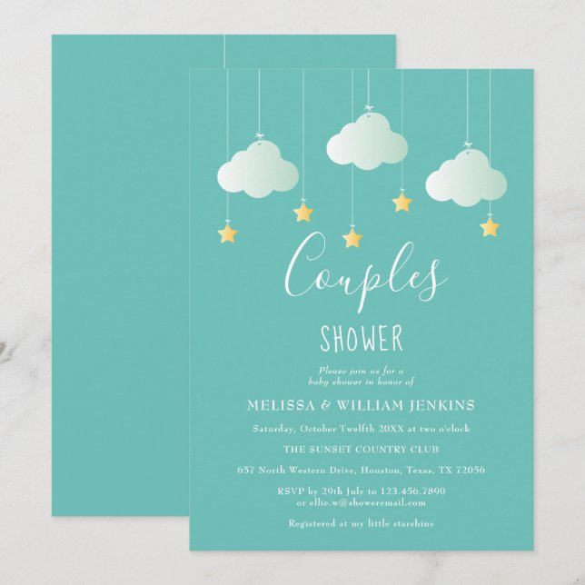 Invitación Baby Shower de parejas de Twinkle Twinkle Little S (Anverso / Reverso)