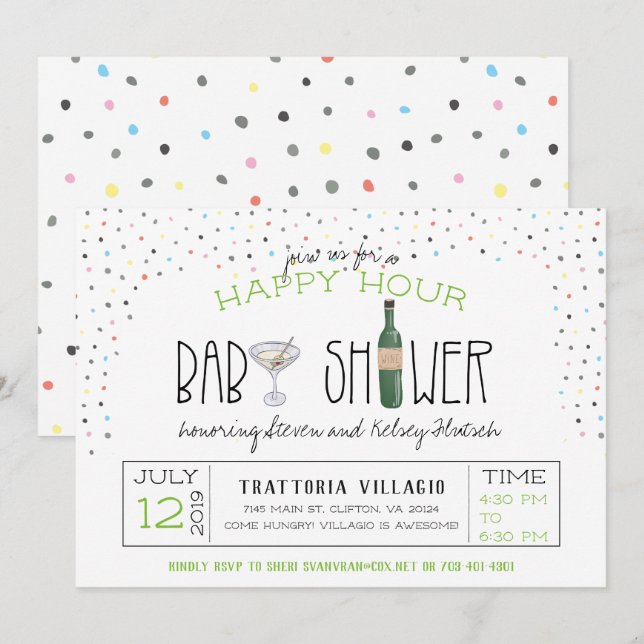 Invitación Baby Shower de Parejas | Happy Hour (Anverso / Reverso)
