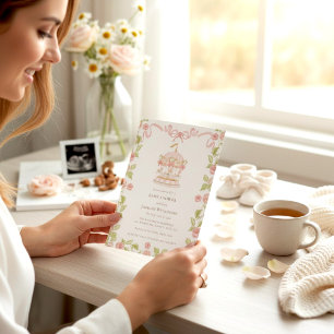 Invitación Baby Shower de Pastel Carrusel con código QR de re