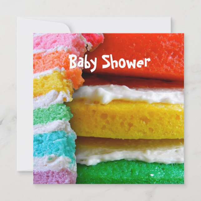 Invitación Baby Shower de pastel de arcoiris (Anverso)