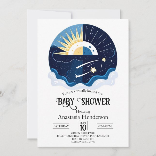 Invitación Baby Shower de Pastel Magic Stars (Anverso)