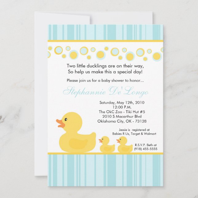 Invitación Baby Shower de pato de goma amarilla de (Anverso)