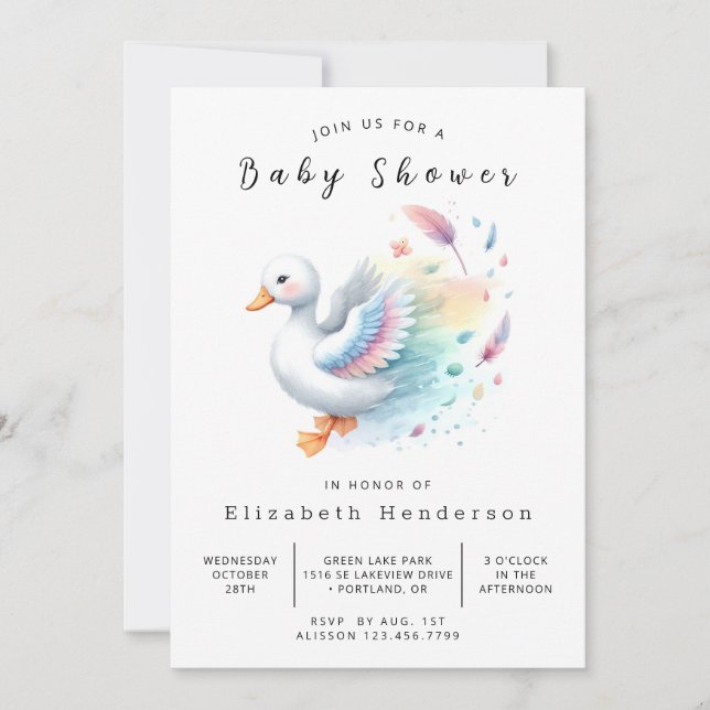Invitación Baby Shower de pato editable bohemio (Anverso)