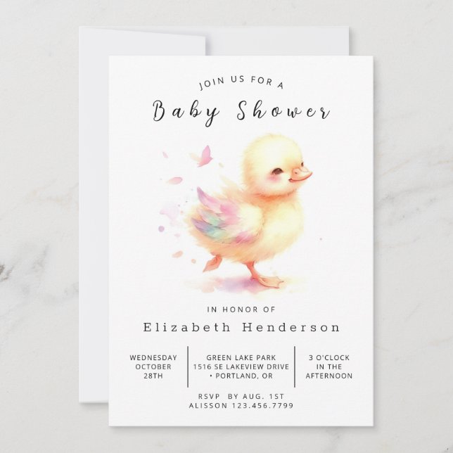 Invitación Baby Shower de pato editable bohemio (Anverso)