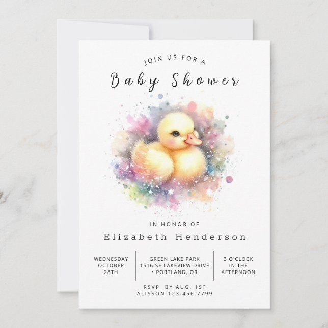 Invitación Baby Shower de pato editable clásico (Anverso)