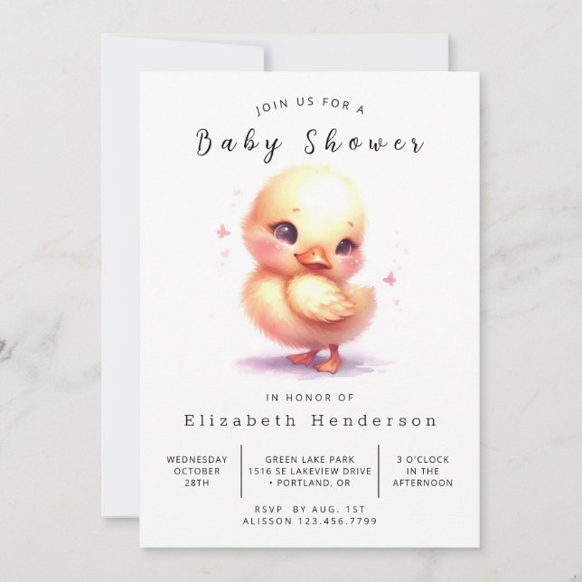 Invitación Baby Shower de pato editable clásico (Anverso)