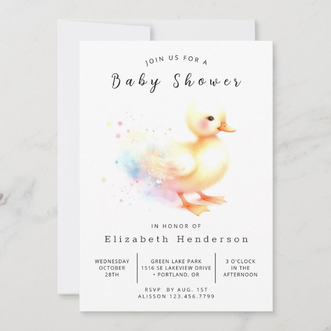Invitación Baby Shower de pato editable encantado (Anverso)