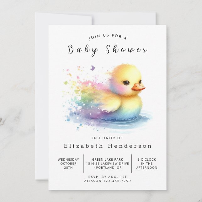 Invitación Baby Shower de pato editable moderno (Anverso)