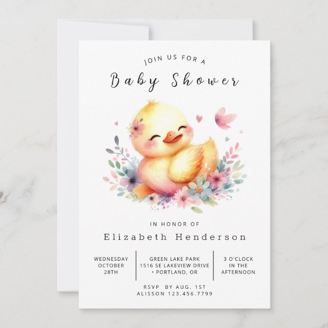 Invitación Baby Shower de pato editable para bebés (Anverso)