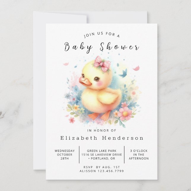 Invitación Baby Shower de pato en línea encantado (Anverso)