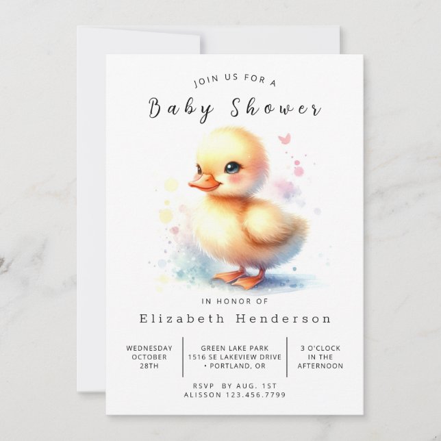 Invitación Baby Shower de pato impreso feliz (Anverso)
