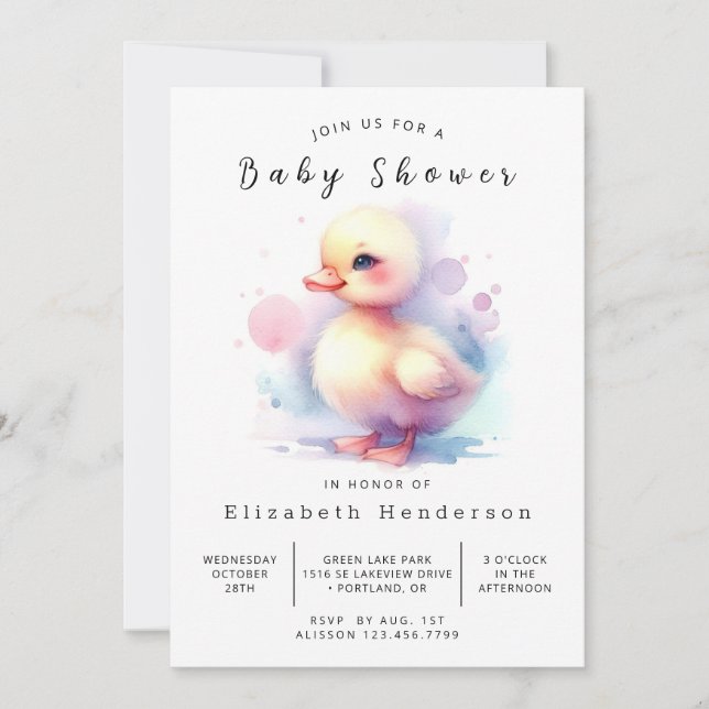 Invitación Baby Shower de pato imprimible de moda (Anverso)