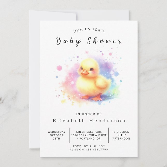 Invitación Baby Shower de pato imprimible encantado (Anverso)