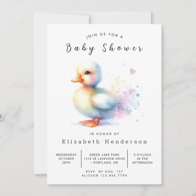 Invitación Baby Shower de pato imprimible ruso (Anverso)