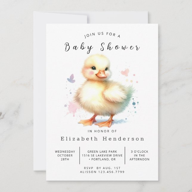 Invitación Baby Shower de pato imprimible ruso (Anverso)