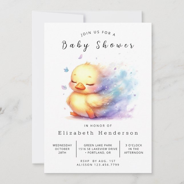 Invitación Baby Shower de pato moderno en línea (Anverso)