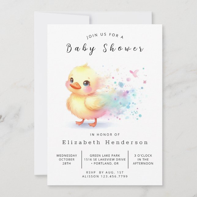 Invitación Baby Shower de pato moderno imprimible (Anverso)