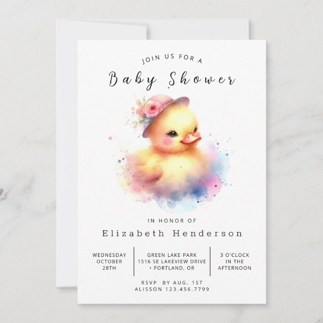 Invitación Baby Shower de pato moderno imprimible (Anverso)