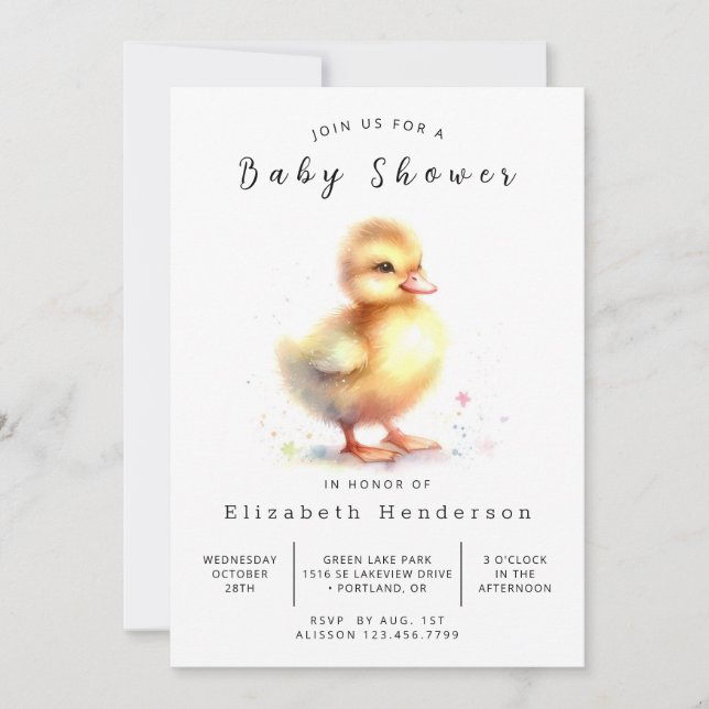 Invitación Baby Shower de pato para bebés (Anverso)