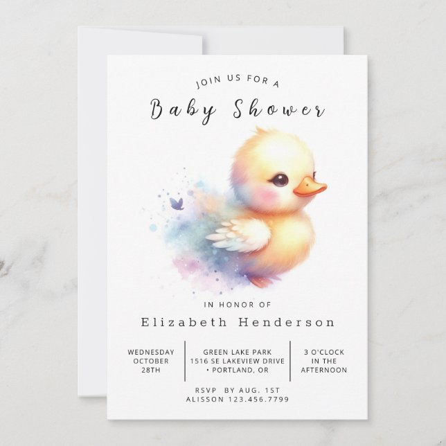 Invitación Baby Shower de pato para niños imprimibles (Anverso)