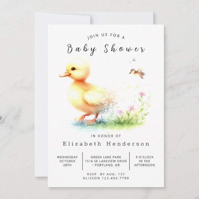 Invitación Baby Shower de pato simple (Anverso)