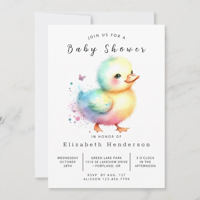 Invitación Baby Shower de pato simple (Anverso)
