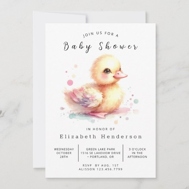 Invitación Baby Shower de pato simple en línea (Anverso)