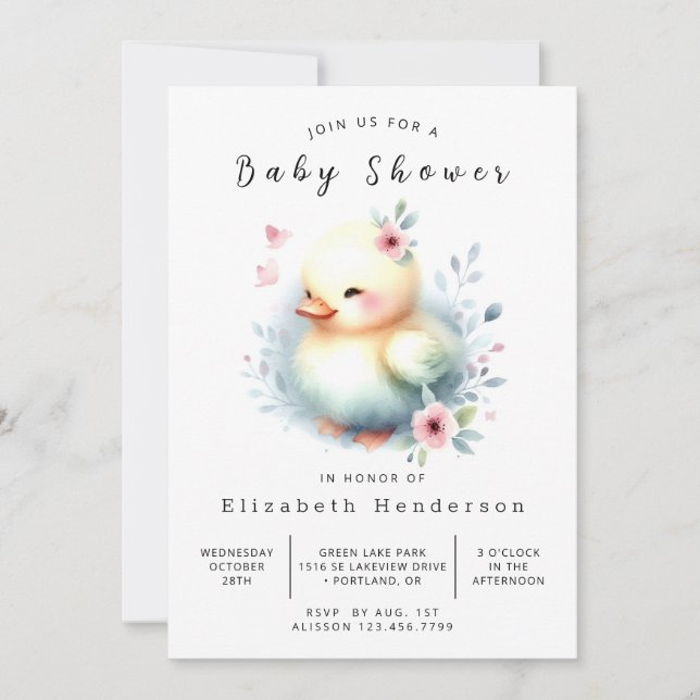 Invitación Baby Shower de pato simple en línea (Anverso)