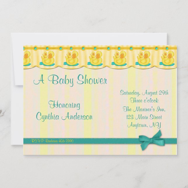 Invitación Baby Shower de patos amarillos (Anverso)