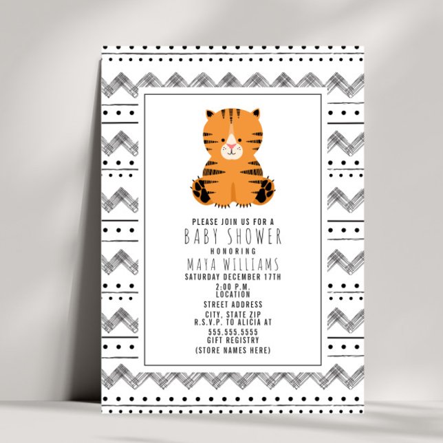 Invitación Baby Shower De Patrón Blanco Y Negro Del Tigre (Subido por el creador)
