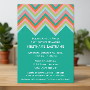 Invitación Baby Shower de patrón Chevron verde azulado y Nara