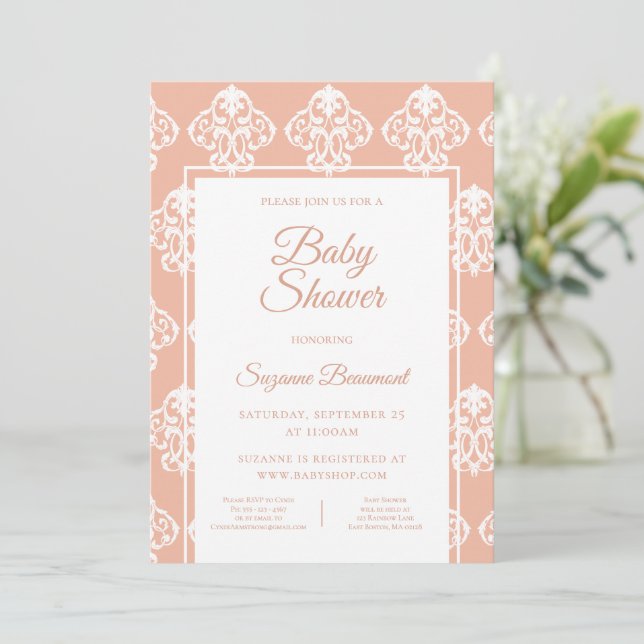 Invitación Baby Shower de patrón de corales (Anverso de pie)