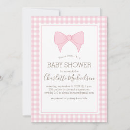 Invitación Baby Shower de patrón de Gingham rosa y blanco