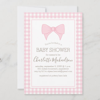 Invitación Baby Shower de patrón de Gingham rosa y blanco