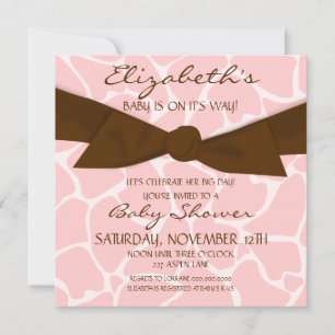 Invitación Baby Shower de patrón de jirafa con arco marrón