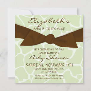 Invitación Baby Shower de patrón de jirafa con arco marrón