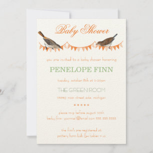 Invitación Baby Shower de Peach Green Bunting Bird