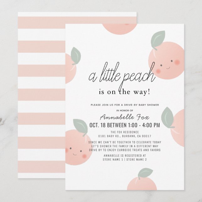 Invitación Baby Shower de Peaches y Cream Cute Kawaii Drive (Anverso / Reverso)