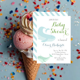 Invitación Baby Shower de peces Blue Whale Green Pastel Ocean