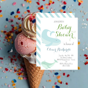 Invitación Baby Shower de peces Blue Whale Green Pastel Ocean