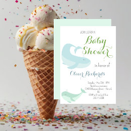 Invitación Baby Shower de peces Blue Whale Green Pastel Ocean