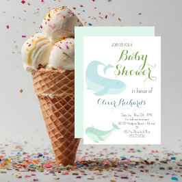 Invitación Baby Shower de peces Blue Whale Green Pastel Ocean