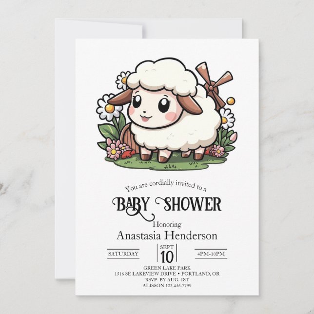Invitación Baby Shower de pequeñas ovejas encantadas (Anverso)