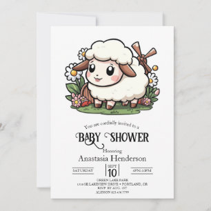 Invitación Baby Shower de pequeñas ovejas encantadas