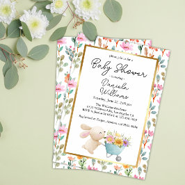 Invitación Baby Shower de Pequeño Conejito Pequeño Flor