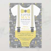 Invitación Baby Shower de pequeño hombre, amarillo