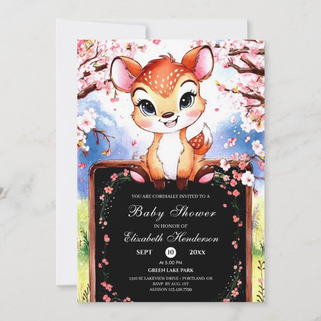 Invitación Baby Shower de pequeños ciervos (Anverso)